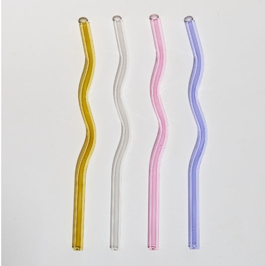 Wavy Glass Straw Set